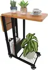 Simple Trending Side Table, C-Shape Folding Table with Wheels, Laptop Tray...