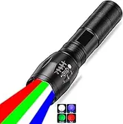 MVIOCS LED Rechargeable Multi-Color Flashlight - 4 Colors in 1 (White, Red, Blue, Green) - Torch for Camping, Outdoors