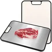 Stainless Steel Cutting Board, 38.5 x 26.5cm-Food Grade Cutting Board with Handle, Double Sided Stainless Steel/Wheat Straw Chopping Boards, Cut Veggies and Meat Separately, Easy to Clean, Non-Slip