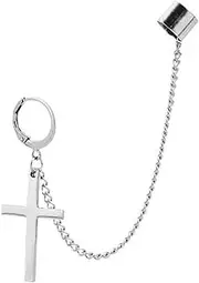 [Generic] Cross Tassel Chain Wide Cuff Wrap Clip On Small Hoop Dangle Drop Earrings for Men Women Cartilage Personalized Fashion Punk Climber Crawler Hip Hop Rock Pierciing