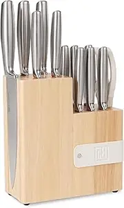 ZUNMARK 13-Piece Magnetic Knife Block Set, Ultra Sharp Knife Set with Steak Knives and Shears, Space-Saving Design for Home and Professional Kitchens(Silver)