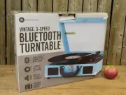 NEW Blue Vintage Style 3-Speed Bluetooth Portable Suitcase Record Player