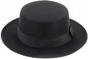 [Elandy] Black Classic Fedora Hat Wide Brim Pork Pie Hat Flat Top Hat Boater Trilby Hat for Women Men, Black