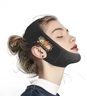 Chin Strap for Sleeping, V Line Lifting Mask, Reusable Face Strap, Jaw Exerciser (Orange White Green Pumpkin Maple Leaf-Black-P)