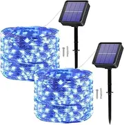 Solar String Lights Outdoor, 2 Pack 2×120LED Garden Solar Lights Waterproof Solar Fairy Light 40Ft 8 Modes Decoration Lighting for Garden, Patio, Party, Wedding,Christmas (Blue)