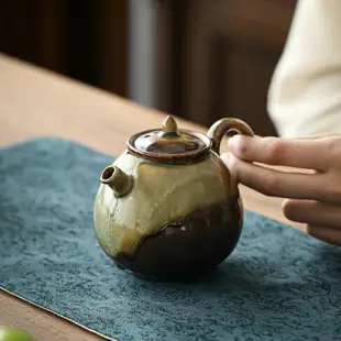 手工柴燒家用茶壺日式復古陶瓷泡茶壺窯變粗陶功夫茶具單壺帶過濾