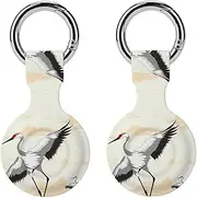 2PCS for Japanese Crane Air Tag Holder Case Waterproof & Shockproof Anti-Scratch Protective Air Tag Cover with Keychain Ring Silicone Tags Holders for Luggage, Backpack, Keys, Pet