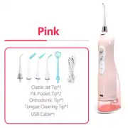Oral Irrigator Dental Water Flosser USB Charger Waterfloss with 5 nozzles Pink