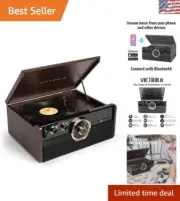 Mid-Century Espresso 6-in-1 Record Player with Bluetooth & FM Radio Connectivity
