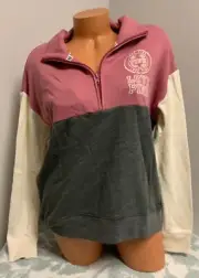 Victoria's Secret PINK Quarter Zip Pullover Sweatshirt Small Begonia, Gray Cream