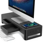 3 In 1 Monitor Stand Riser With 2 Drawers1 Wireless Charging Module And 4 Usb Po