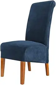 Velvet Elastic Dining Chair Covers Removable Washable Stretch Seat Protector 1/2/4/6 Pcs Chair Covers Long Back Chair Covers for Dining Room Home Kitchen Hotel (Color : Blue, Size : 4pcs)