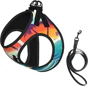 Hawaiian Surfer on Wavy print Dog Harness and Leash Set, Reflective Adjustable Puppy Vest for Small Medium Large Dogs, Cats