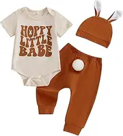 [Karuedoo] Letter print 3 piece clothing set, short sleeve, pom pom tail, long pants with hat
