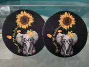 Auto/Car Cup Holder Coasters - Sunflowers and Elephant - You Are My Sunshine
