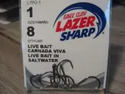8 Eagle Claw L7PG Lazer Sharp Saltwater Live Bait Fish Hooks Size 1