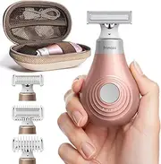 Trimcoo [2025 Upgraded] Body Hair Trimmer for Women [Small But Powerful] Painless Pubic Hair Removal, Waterproof Wet/Dry Bikini Line Shaver, USB-C Charging Electric Razor with Travel Case, Rose Gold
