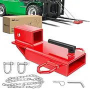 Nilight Forklift Trailer Hitch Attachment Fits 2 Inch Receiver Clamp on Pallet Fork Trailer Towing Adapter with Safety Chain & 5/8” Hitch Pin Clip Red