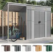 Garden Shed with Extended Roof Firewood Storage Tool Shed Backyard Steel vidaXL