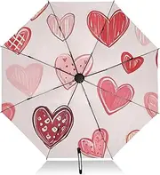 [PDZRMY] Love Red Art UV Protection Travel Umbrella Compact for Rain and Sun - Auto Open and Close UPF 50+ Windproof Portable 46” Sun Umbrella for Women and Men