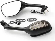 Motorcycle LED Turn Signal Integrated Mirror For Suzuki GSXR GSX-R 600 750 1000 2005-2016 With LED Turn Signal Light Black Glass Side Mirror Motorcycle Accessories Rearview Mirror(Gray)