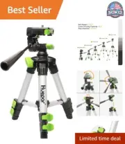 Lightweight Tripod - Adjustable & Portable - 3-Way Pan Head & Bubble Level
