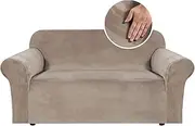 Smarcute Thick Velvet Sofa Cover for Living Room Sofa Slipcover Furniture Cover with Non Slip Elastic Bottom, Soft Spandex Fabric Washable (2 Seater, Taupe)