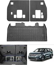 Cartist Cargo Mat Compatible with Kia Carnival 2022 2023 2024 2025 (Only Fit for Non-Hybrid) Accessories Trunk Mat with Backrest Mat TPE All Weather Anti-Slip (Trunk Mat+Backrest Mat)