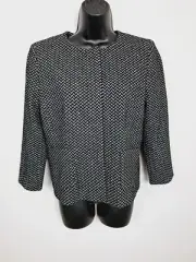 Ann Taylor Blazer Jacket S Black White Long Sleeve Snap Front Lined NEW c
