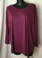 AUTOGRAPH MERLOT BURGENDY STRETCH 3/4 SLEEVE T-SHIRT TOP SZ 24-NEW STOCK COMFY