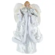 Northlight 18" White Silver Angel in a Dress Christmas Tree Topper White Lights