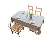 Solid Embroidery Lattice Tablecloth Cotton Linen Dust-Proof Table Cover - 1