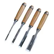 Woodworking Flat Chisels Set of 4 Wood Carving Chrome Vanadium Steel Chisel Set