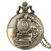 Railway Pocket Watch with Chain Steam Train Engraved Quartz Movement White Dial