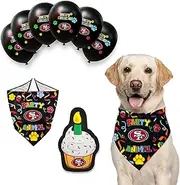 NFL SAN Francisco 49ERS Dog Birthday Party Set 8pcs with 1 Football Bandana Small/Medium, 1 Birthday Cake Toy & 6 B-Day Balloons, Dog Birthday Set, Costume, Fun Doggie Party Accesories