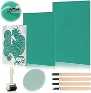 Kujinova Rubber Stamp, Carving Blocks Lino Print Plate Set, 9 Pieces Stamp Rubber A4 A5 A6, Linoleum Carving Set, Environmentally Friendly Precise Printing for Print Graphics, Crafts, DIY Project (A)