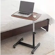 C Shape Bedside Table On Wheels, Height Adjustable Mobile Laptop Table for Home Office, Bedroom(Walnut)