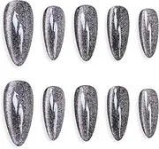 Sun&Beam Nails Handmade Press-on Medium Long Almond Black Pink Cat Eye Design Charming False Nail Tips 10 Pcs (#126 S)