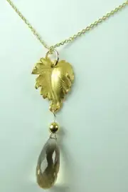 Handmade Briolette Amertrine Necklace with Sterling Silver Vermeil Leaf Wedding