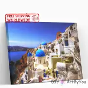Paint By Numbers Kit Santorini Ocean Adult Decor Framed DIY Painting Art Canvas