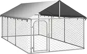Outdoor Dog Kennel, Heavy Duty Dog House w/Latching Door, Metal Dog Fence Outdoor, Walk-in Dog Run Kennel Puppy Exercise Pen, Outdoor Dog Fence with Roof 400x200x150 cm