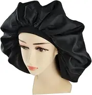 PACKOVE Extra Large Double Elastic Silk and Satin Sleeping Hair Organizing Hat for Women Solid Color Black Comfortable Sleep Cap for Neat Hairstyles and Hair Protection