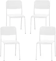 Giantex Modern Dining Chairs Set of 4, Stackable Kitchen Chairs w/Tilted Backrest & Sturdy Metal Legs, Indoor & Outdoor Plastic Armless Side Chairs Set for Dining Room Living Room Restaurant (White)