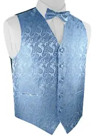 MEN'S CORNFLOWER PAISLEY FORMAL TUXEDO VEST & BOW-TIE. WEDDING PROM HOMECOMING