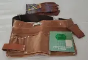 VINTAGE ROOSTER PRODUCTS # 7-W37 CAMEL GENUINE LEATHER TOOL BELT/APRON+GLOVES