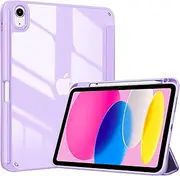 ProCase for iPad 10th Generation Case with Pencil Holder 2022 iPad 10.9 Inch Case, Clear Transparent Back Shell Trifold Protective Cases Shockproof Cover for iPad (10th gen) 2022 -Purple