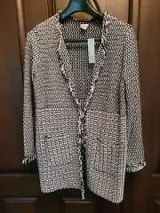 NWT Chicos Fringe-Trimmed Tweed Cardigan size1 /US 8-10 medium