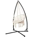 Hammock Chair with Steel Stand Macrame Outdoor Swinging Cream Gardeon