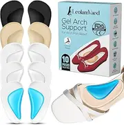 [LEOLAMVAED] Reusable Arch Support Inserts for Plantar Fasciitis Relief, Self-Adhesive Arch Support Insoles for Flat Feet, Thicken Gel Foot Arch Support Insoles for Women and Men to Relieve Feet Pressure- 5 Pairs