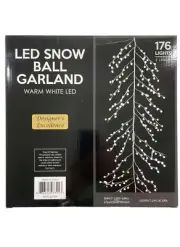 Direct Export LED Snow Ball Garland Warm White 6 Ft